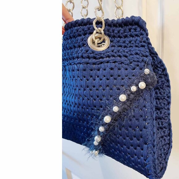 Navy Blue Crochet shoulder bag - Picture 2 of 10